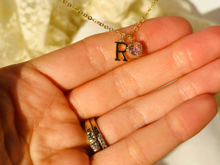 Pink Heart & Gold Initial Necklace